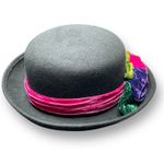 Vintage Toucan New York Hat 100% Wool Felt Bowler Derby Fedora Flowers Made USA Black Photo 4