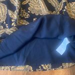 J.Crew  Blouse Large Navy Blue and Gold Floral Lined Flowy Detailed Neckline Photo 4