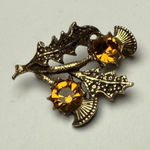 Miracle Orange Rhinestone Scottish Thistle Brooch Pin Gold Tone Signed Photo 0