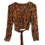 Rachel Roy Wrap Top Womens M Multicolor Paisley Tie Back Boho Festival Hippie Orange Size M Photo 2
