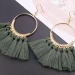 NWT Olive Green Boho Hoops Earrings Photo 0