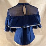 Belle Sky  Blue Mesh Ruffle Top Photo 1