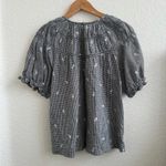 Madewell  Embroidered Gingham Shirred Puff-Sleeve Top Blouse Black White S Photo 5