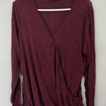 Apt. 9  Faux Wrap Front Long Sleeve Top Women's Size XL Deep Maroon Red w/ Spandex Photo 0
