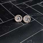 Vintage Stud Earrings Black & White Scale Pattern With Gold Tone Halo Photo 1