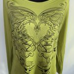 Y2K Off Shoulder Lime Green W Black And Rhinestone Long Sleeve Top. 💚 Size L Photo 1