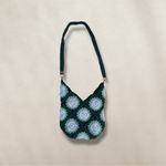 Handmade  Crochet Lined Crossbody Bag Green and White Photo 3