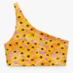 ZARA  Sunflower Floral pink & Yellow One-Shoulder crop tank Top small Photo 1