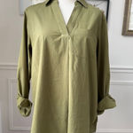 Joan Rivers  Ivy Moss Green Split Neck Collar Long Sleeve Popover Shirt S Photo 0
