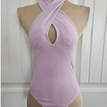 ZARA  Lavender Halter Bodysuit Size S Convertable Cotton Deep V Stretch NWT Photo 0