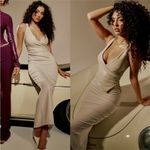 House Of CB  Laria Ecru Vegan Leather Maxi dress Cream Cocktail NWOT Size L $269‎ Photo 0