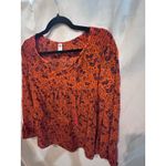 Old Navy  Floral Print Tassel Tie Blouse Orange Purple Long Sleeve Women's Size M Photo 2