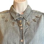 Chico's Blue Chambray Denim Rhinestone Bling Button Down Top Size 2 Rodeo Country Photo 2