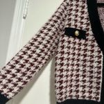 Anthropologie Maeve Sz: M  sweater Maroon White Houndstooth Vneck Cardigan. Photo 7