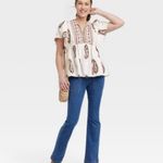 Knox Rose  White Paisley Print Flutter Sleeve Tassel Boho Blouse S Photo 1