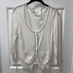 Trina Turk ‎ White Cotton Cardigan with Contrast Stitching and Front Pockets Photo 0