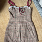 With Jean  Ryder Corset Lace Mini Dress Check Plaid Brown Photo 0