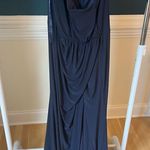 Mac Duggal  One-Shoulder Draped Jersey Sheath Gown Navy Photo 0
