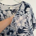 H&M  L.O.G.G. V-Neck Cotton Blouse Blue Tropical Hawaiian Floral Leaf Leaves Boho Photo 5