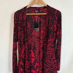 Investments Slim Factor by NWT Lace Print Open Cardigan Small Red Black Drape Photo 5