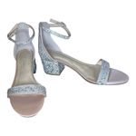 Blue by Betsey Johnson 7.5 Low Block Heeled Rhinestone Sandal, round open toe​ Silver Photo 8