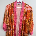 SCHWEITZER LINEN Burnout Silk Robe Orange Pink Lingerie Nighty Honeymoon Size 0 Photo 5
