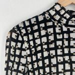 Anne Klein  Top Womens Medium Black White Mesh Lined Geometric Print Mock Neck Photo 1