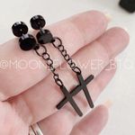Punk Goth Black Stainless Steel Cross Barbell Earrings Photo 2