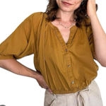 Aerie NWT mustard yellow cropped puff sleeve blouse XS Photo 0