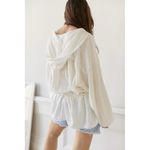 Out From Under Peyton Linen Popover Top White Size XS Oversized Hooded Lounge‎ Photo 1
