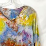 Chico's  Large Top Handmade Tie Dye V Neck 3/4 Sleeve Earthy Boho Orange Blue 1746 Photo 4