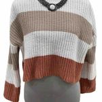 Anthropologie Moon & Madison XS sweater cropped, beige tan rust striped White Photo 1