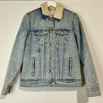 Old Navy Women’s Sherpa Lined Denim Jean Jacket Light Blue Wash Size Medium FLAW Photo 0