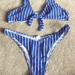 SheIn Blue and Pink Striped Bikini Set Photo 0