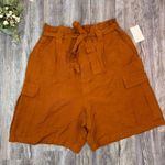 A New Day Womens Linen Blend Burnt Orange Cargo Shorts Pockets Mid Rise Large Photo 0