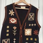 Vintage 90a fall floral embroidered sweater vest Black Size XL Photo 1