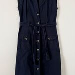 XCVI  Women's Sleeveless Shirt Dress Belted Black Small Cotton Buttonup Lapel Photo 2