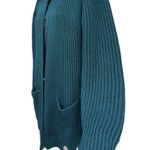 VTG 90s Christmas High Neck One Button Ribbed Knit Cardigan Teal Green Women’s M Blue Size M Photo 3