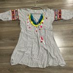 America & beyond NWOT Grey and White Striped Boho Dress with Fringes Photo 0