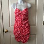 ZARA  Women’s Pink Red Floral Ruched Bodycon‎ Mini Dress Size Med Photo 4
