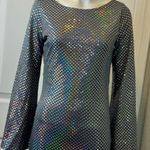 Thirty Thirty Romantic Sequined Stretchable Long Sleeve Dress Sz M Silver Size M Photo 4
