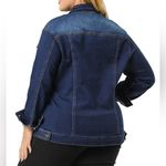 Women's Plus Size Long Sleeve Button Front Washed Denim Jacket Blue Photo 1