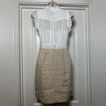 Loft NWT Ann Taylor Tie Front Ruffle Blouse Shimmer Gold Cap Sleeve Dress Photo 8