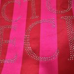 Victoria's Secret  Pink Red Striped Tote Bag Bling Jeweled Logo Black Handles Photo 1