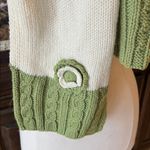 Bongo Crochet Acrylic Cream Winter Scarf with Green Accent Womens Girls Photo 2