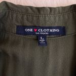 One Clothing Button Front Cargo Drawstring Utility Romper Sz LG Heather Green Photo 6