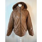 Sebby  Collection Faux Leather Short Puffer Jacket In Toffee Size L Photo 1