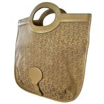 Pierre Cardin Vintage Jacquard Logo Beige Leather Foldover Tote Evening Bag Photo 8