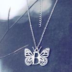 Letter B Initial Butterfly Necklace Silver Photo 5