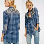 Free People  Womens Stevie's Plaid Paisley Beaded Button-Up Shirt Blue Size Small Photo 1